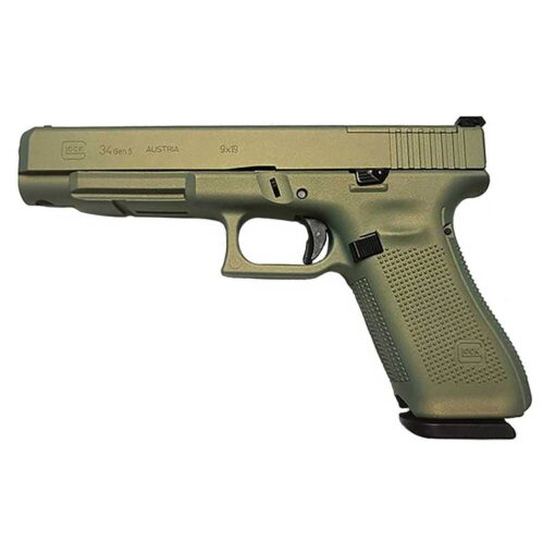 glock 34 gen5 mos 9mm luger 531in metallic green cerakote pistol 171 rounds 1823968 1